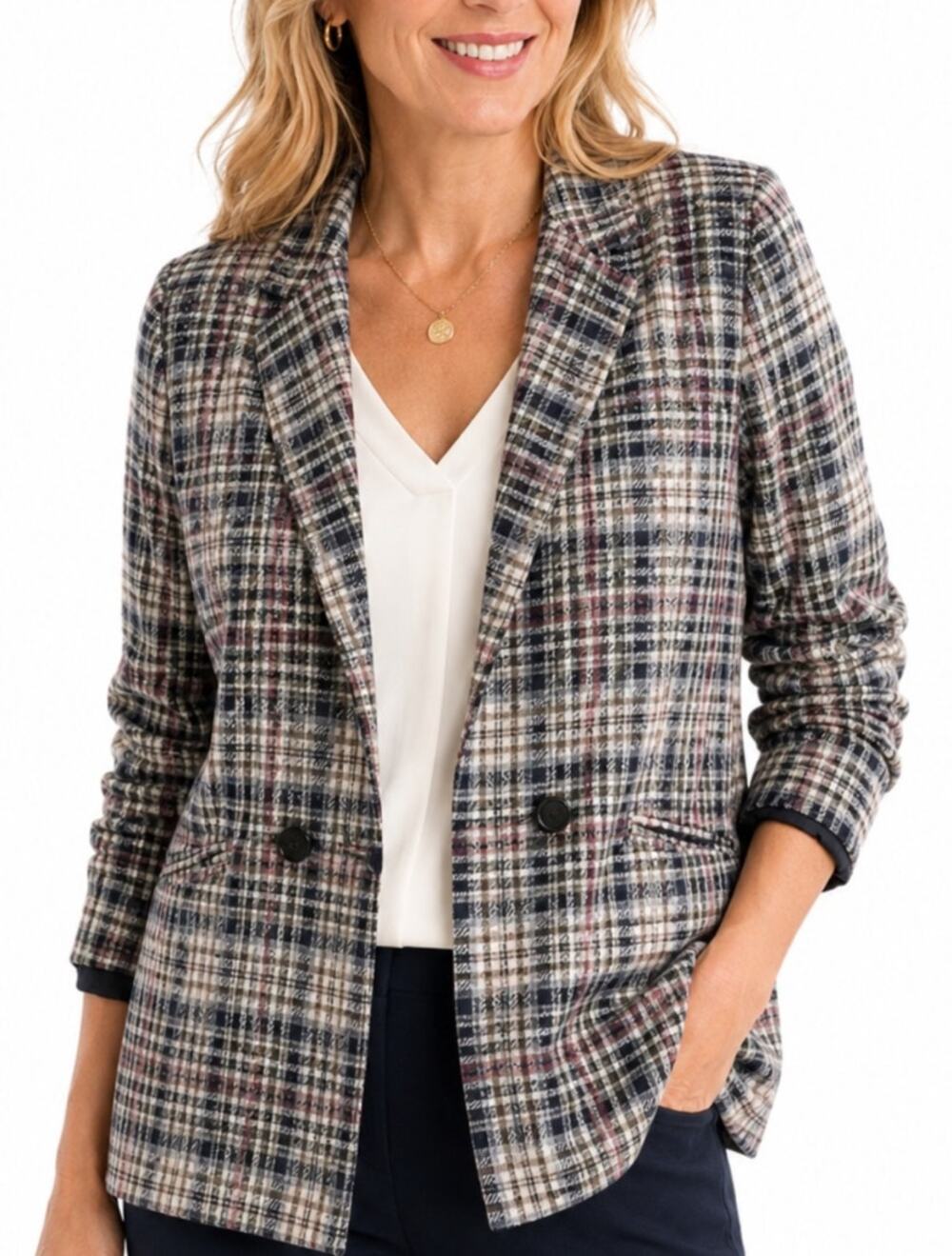 Talbots Houndstooth Plaid Blazer Jacket Size 16 Double Breasted Preppy